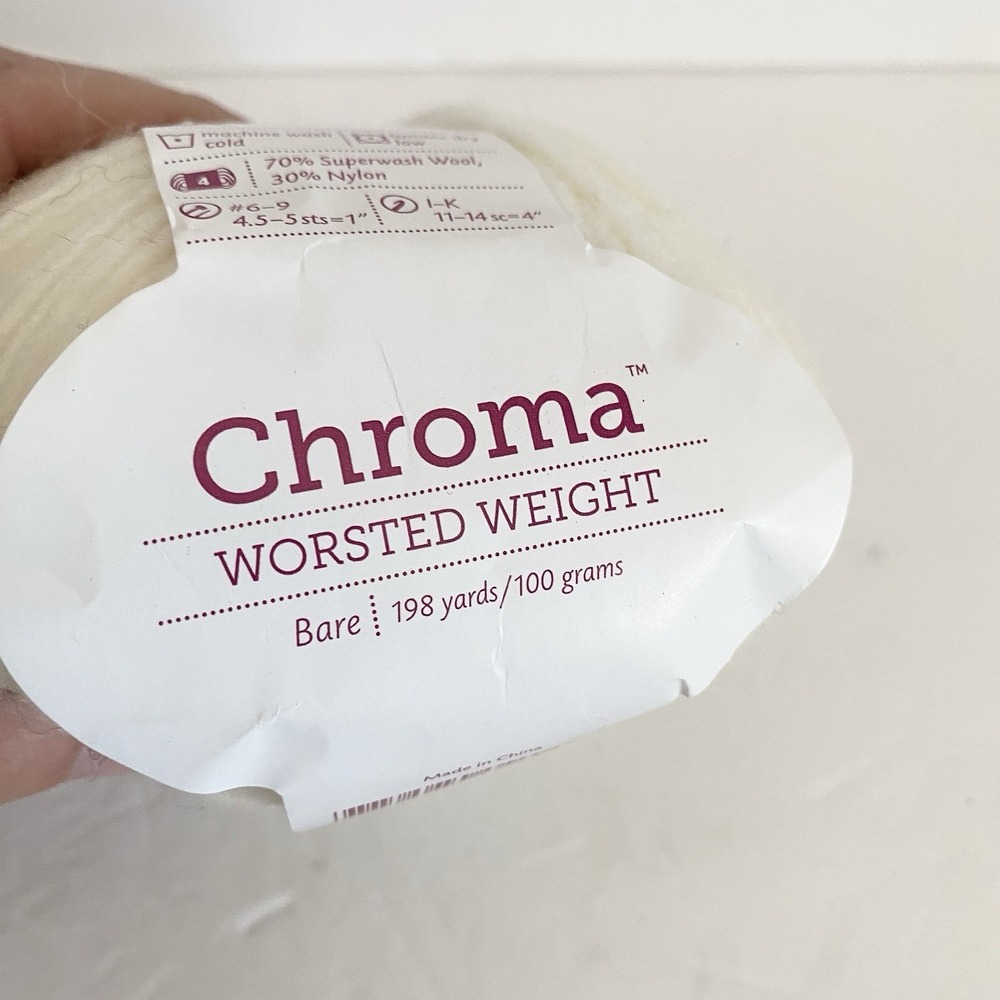 KNIT PICKS CHROMA WORSTED Yarn 70% Super wash‎ Wool Bare Off White 198 Yards